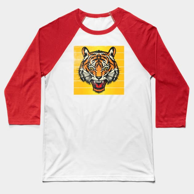 Distressed Tiger Vintage Roar Baseball T-Shirt by machmigo